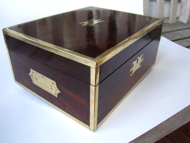 A fine early 19th century English brass bound rosewood dressing box circa 1810-1830